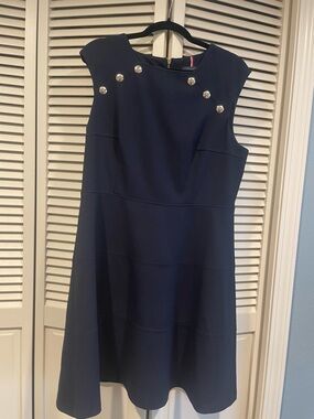Tommy Hilfiger Navy Dress with Gold Button Detail - Professional Summer Attire!